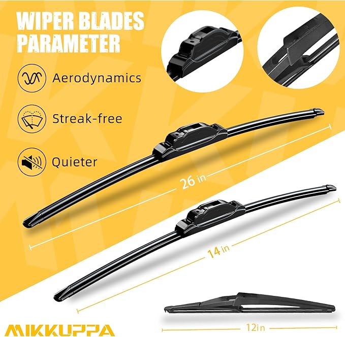 MIKKUPPA 26+"14+"12" Windshield Wiper Blades Replacement for 2007-2011 Toyota Yaris, Front & Rear Wiper Blades, Durable Stable Quiet All Season Wiper Blades Set (Pack of 3)