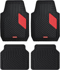 Coverado Red Rubber Car Floor Mats with Metallic Aluminum Film, Waterproof All Weather Protection, Universal Trim-to-Fit Automotive Mats for Cars SUVs Trucks, 4PCS Set