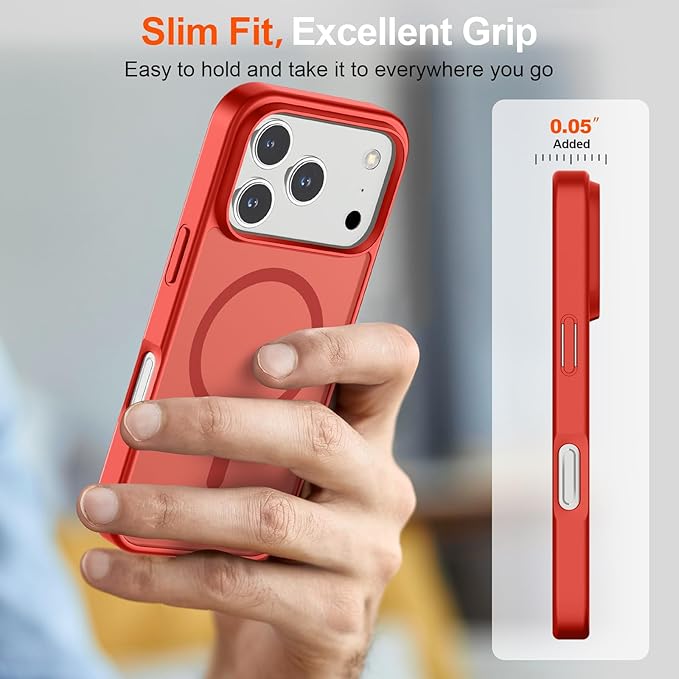 SUPFINE Magnetic for iPhone 17 Pro Max Case (Compatible with MagSafe)(Military Grade Drop Protection) Translucent Matte Shockproof with Anti-Fingerprint Phone Cover,Red