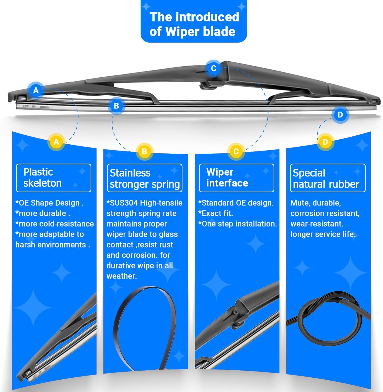 Windshield Wiper Blades Replacement for Dodge Durango 2004 2005 2006 2007 2008 2009 Original Factory Quality Front Rear Wipers Blade Set for My Car - 26" 21" 14" (Pack of 3)