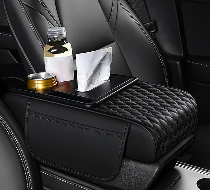 Car Armrest Center Console Cover for BMW X3 F25 2011 2012 2013 2014 2015 2016 2017, Center Console Pad with Cup Holder, Multifunctional Armrest Cushion,B Black
