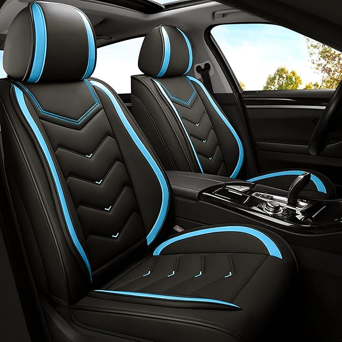 Car Seat Covers for VW Eos 2007-2016, Premium Nappa Leather Car Seat Cover, Stylish Sport Seat Covers， Automobile Seat Cover Sets.(Standard 2 Seats/Black Blue)