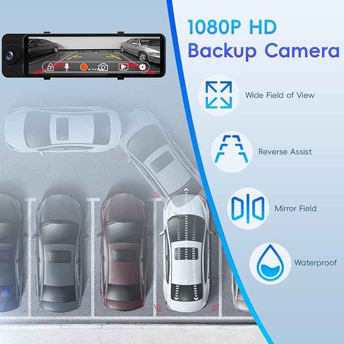 Rear View Mirror Camera, 3 Channel Mirror Dash Cam Front Rear and Inside, 11" Triple Rearview Mirro with 128GB Card, Backup Camera for Car Trucks with WiFi,Reverse Assist,Night Vision,Parking Monitor