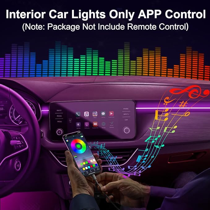 Interior Car LED Strip Lights APP Control, 5 in 1 RGB 16 Million Colors Ambient Lighting Kit with 275 inches Fiber Optic, Music Mode Inside Car Lighting Decoration