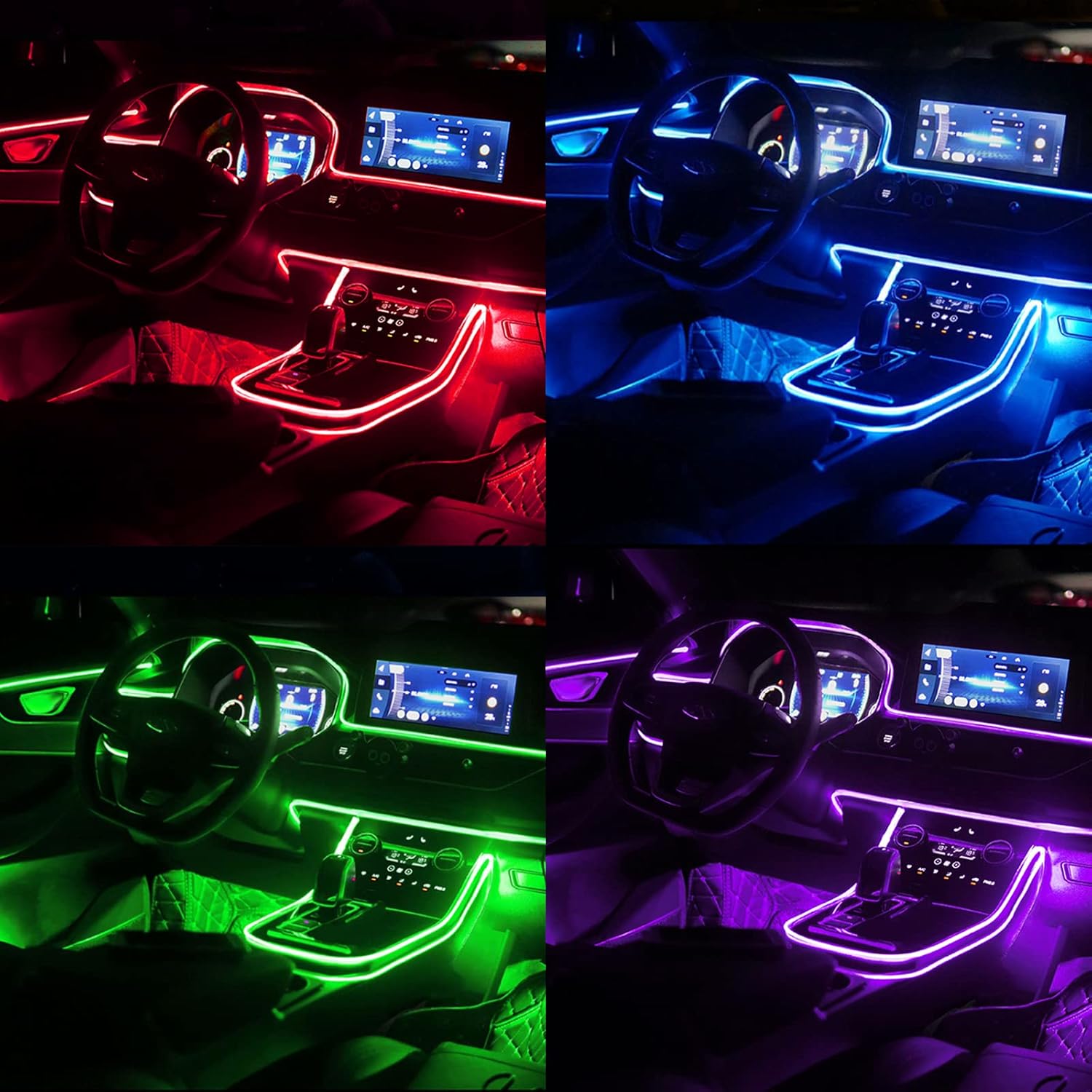 Interior Car LED Strip Lights with Wireless APP and Remote Control, RGB 5 in 1 Ambient Lighting Kits with 236 inches Fiber Optic, 16 Million Colors Car Neon Lights, Sync to Music