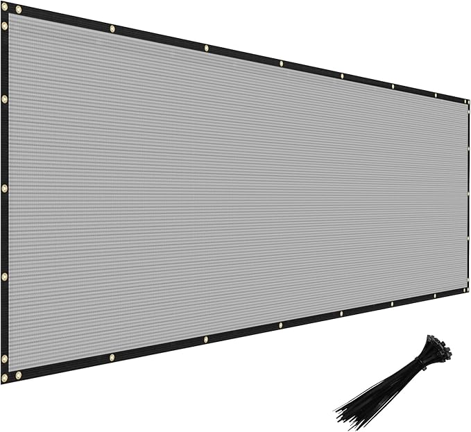 Windscreen4less Privacy Fence Screen Heavy Duty Windscreen Fencing Mesh Fabric Shade Net Cover with Brass Grommtes for Outdoor Wall Garden Yard Pool Deck, 8'x198' Light Gray