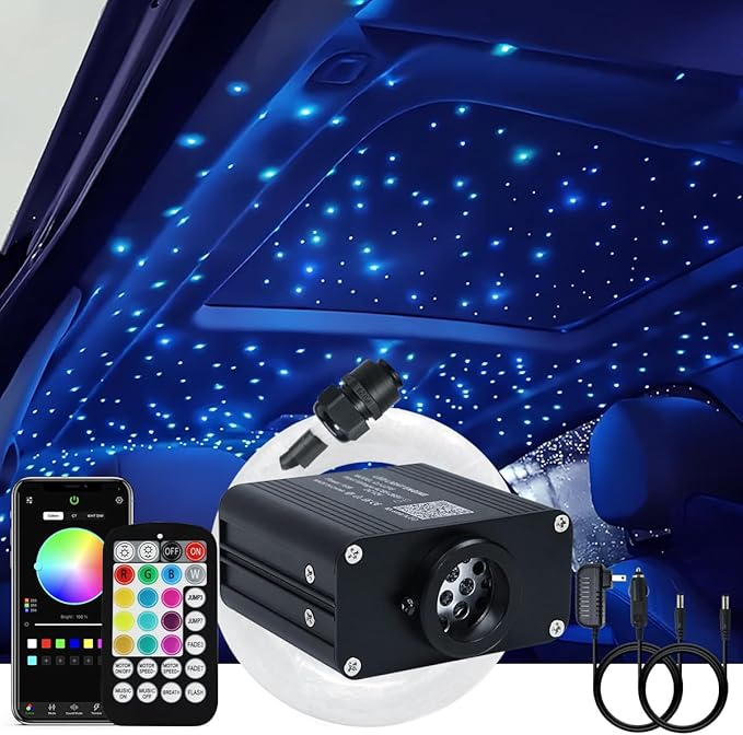 AKEPO Small Size 16W RGBW APP Twinkle Music Activated Fiber Optic Lights, 550pcs 0.03in 13.1ft/4m Optical Fiber Star Ceiling Light Kit for Car Headliner Star/Home