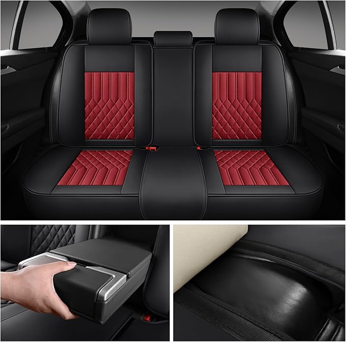 Car Seat Covers for Genesis GV70 2022-2025 2026, Full Set Premium Nappa Leather Waterproof Breathable Anti-Slip Airbag Compatible Car Seats Protector, Car Interior Seats Cover (Black+Red)