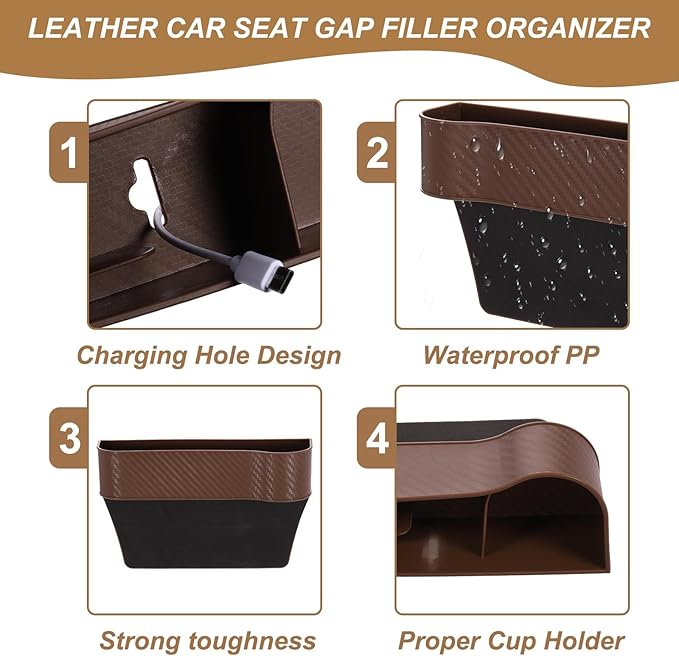 HARFINGTON Car Seat Gap Filler Organizer 10.2 x 6.5 x 2.8 Inch PP Universal Car Organizer Storage Box Between Seat and Console (Left) with Cup Holders for Phone Sunglasses Keys, Black