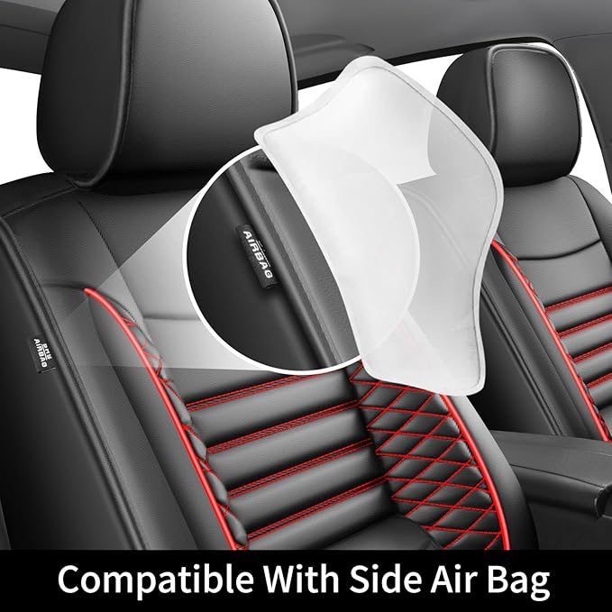 Fit Prius Car Seat Covers for Toyota Prius 2001-2024 2025 2026 - Upgraded Premium Waterproof & Breathable Leather, Airbag Compatible, All-Weather Seat Cushion Protector (2 Front/Black+Red)