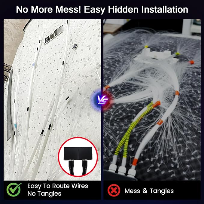 VASTFIRE Split Starlight Headliner Kit - 400pcs 0.02in 4.9ft Fiber Optic RGBW Star Lights for Car with 2 Light Heads 16W Engine Easy to Hide,Flexible Wiring,APP/Remote Control for Car Roof Ceiling