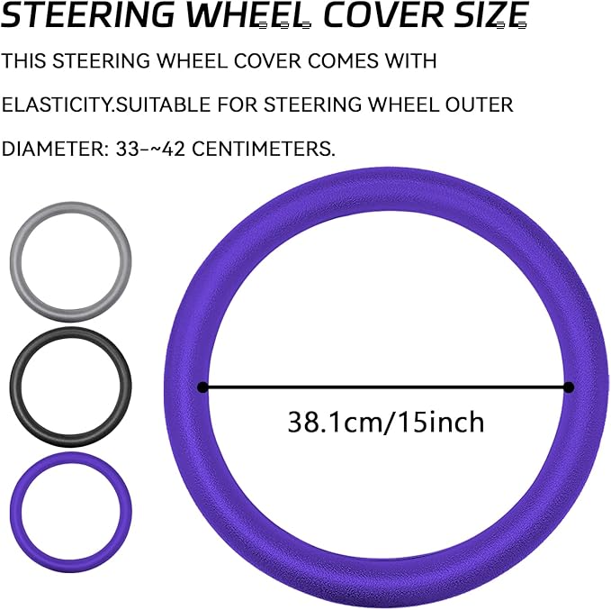Car Steering Wheel Cover, Silicone Non-Slip Steering Wheel Protector, 13/14/15/16 inch Ultra Thin Steering Wheel Protective Covers for Women Men, Universal Vehicle Accessoriess (Purple)