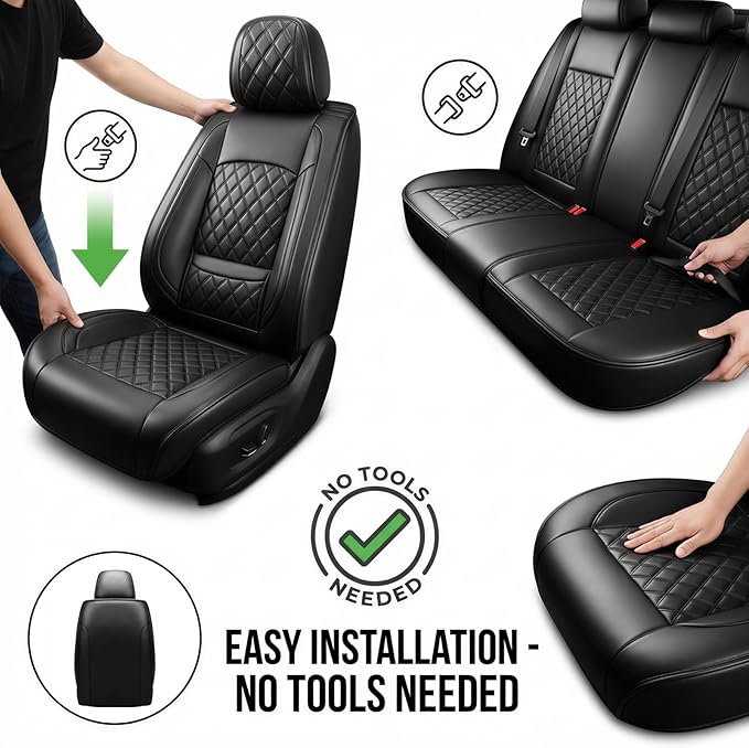 Fit RLX Car Seat Covers for Acura RLX 2013-2020 - Premium Leather, Waterproof, All-Weather, Airbag Compatible, Anti-Slip, Breathable, Easy Install, Seat Protectors, Full Set, Black