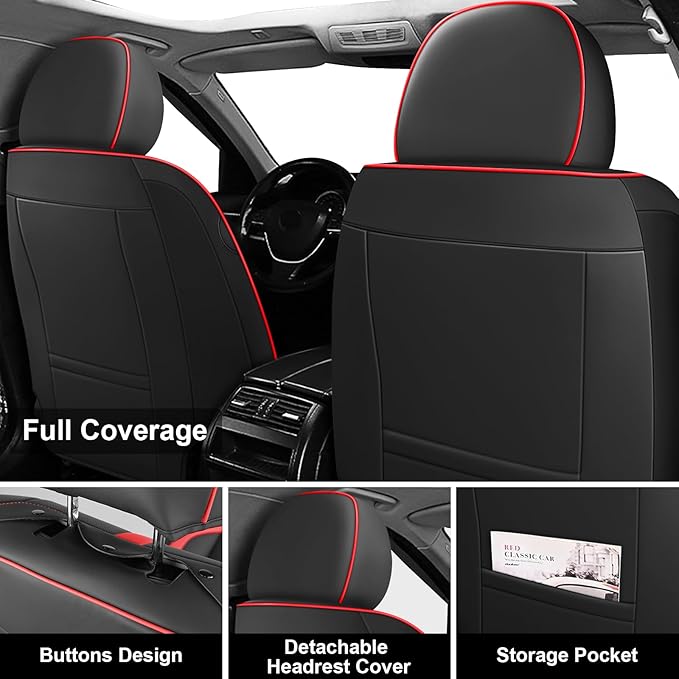 Fit for 98% of Mercedes Benz Car Seat Covers, Premium Nappa Leather Seat Cover, Fully Wrapped Protect Modern Style Seat Cover (5-Seat Standard, Black & Red)