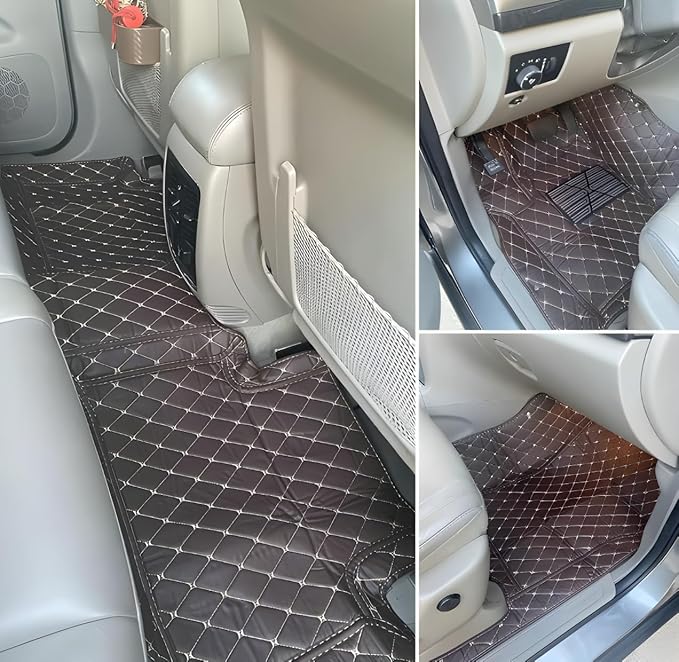Customize Car Floor Mats for 99% Sedan SUV Sports Car All Weather Leather Full Coverage Waterproof Non-Slip Vehicle Lining Pads (Brown)