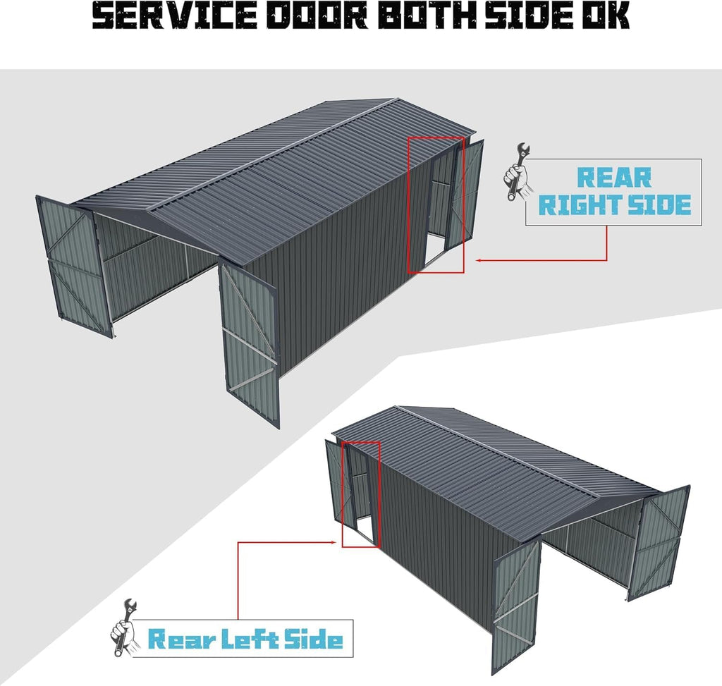 KUIKUI 20x13ft Heavy Duty Outdoor Garage Metal Shed, Sheds and Outdoor Storage with 2 Doors and 4 Vents Without Floor, Car Sheds Outdoor Garage