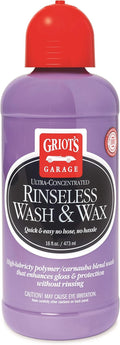 Griot's Garage Rinseless Wash and Wax for Car Cleaning and Detailing, No-Rinse, Waterless Formula For RVs, Boats, Trucks, Motorcycles and More, 10493, 16oz