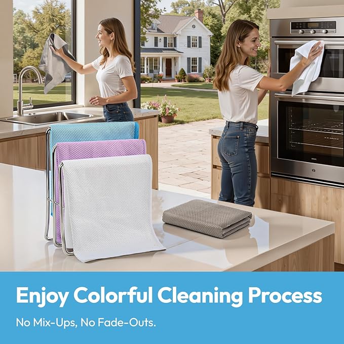 Microfiber Glass Cleaning Cloth 6 Pack, 15.5x15.5 Inch Blue Magic Cleaning Rags, Lint Free Streak Free Reusable Towels for Windows, Mirrors, Cars, Screens, Kitchen and Stainless Steel Surface