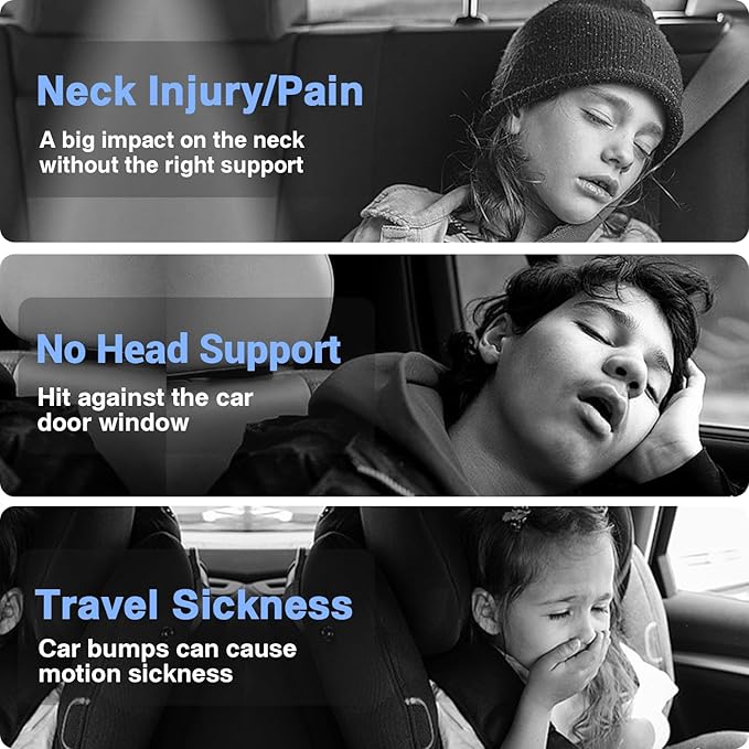 Car Headrest Pillow, 4-Way Adjustable Car Headrest,Thickened Memory Foam Road Pal Headrest, Neck Support Pillow, U- Shaped Design, Travel Car Sleeping,Suitable for Kids and Adults(Brown)