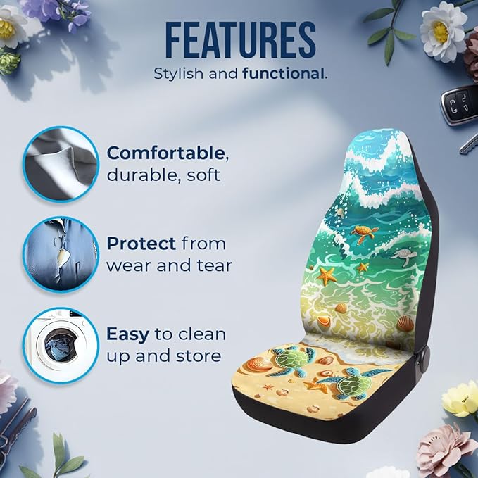 GENANY Hawaiian Car Seat Covers Set of 2, Turtle Breathable Front Seat Covers for Truck Sedan SUV, Beach Themed Car Accessories, Turtle Gift for Women Men