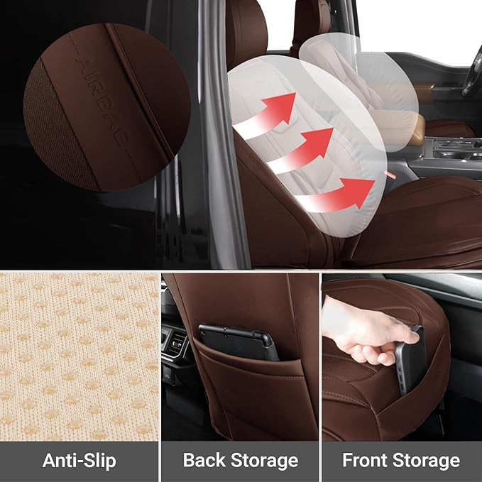Coverland Custom Fit Car Seat Covers for SUV Compatible with [Grand Cherokee, Explorer, Escape, Mustang Mach E] Premium Waterproof Non-Slip Interior Seat Protector [Front Dark Brown - Size Chart A18]