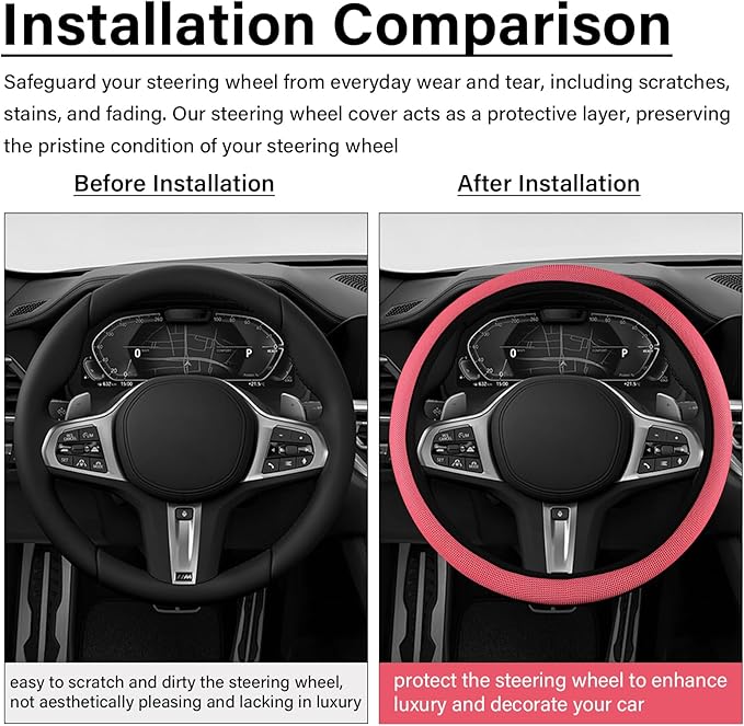 Red Mesh Steering Wheel Cover, Universal 15 inch, Elastic Stretch Microfiber Breathable Ice Silk Cover, Anti-Slip, Odorless, Sweat Absorption, Warm in Winter and Cool in Summer