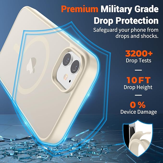 SUPFINE Magnetic for iPhone 12 Mini Case & iPhone 13 Mini Case (Compatible with MagSafe) (Military Grade Drop Protection) Slim Translucent Matte Shockproof Phone Cover,Antique White