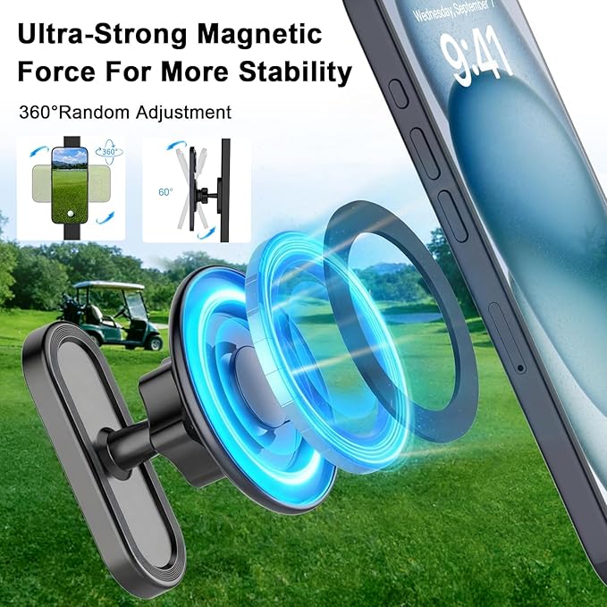 Magnetic N56 Golf Cart Phone Holder, Compatible with MagSafe iPhone 17/16/15/14/13 Pro/Max/Plus & Android, Fits EZGO Club Car Yamaha Icon, Golf Cart Accessories & Golf Gifts for Men, Women, Golfers