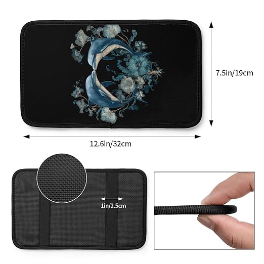 Heart Shaped Dolphins Car Auto Armrest Cushion Cover Accessories Center Console Seat Box Pad Protector Universal Decoration for Most Vehicle SUV Truck