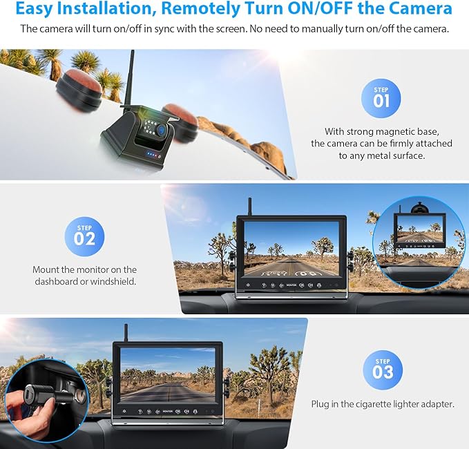ZEROXCLUB 9 Inch Magnetic Solar Wireless Backup Camera System, 9600mAh Solar Rechargeable RV Backup Camera Wireless with HD1080P 9" Loop Recording Monitor for Trailer RV Trucks, BL901