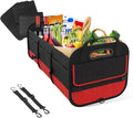 povtii Large Organizer for Car, 95L Stretchable Storage Trunk Organizer with Divided Compartments, Fixed Big Trunk Organizer with Handles & Adjustable Straps, Car Accessories (Black & Red)