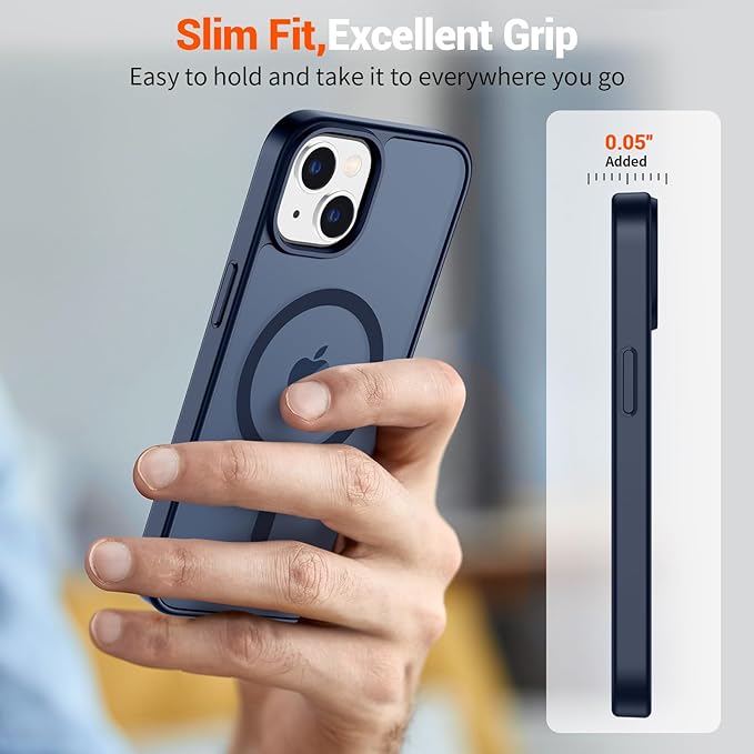 SUPFINE Magnetic for iPhone 14 Case & iPhone 13 Case with Screen Protector (Compatible with MagSafe)(Military Grade Drop Protection) Translucent Matte Shockproof Phone Cover,Dark Blue