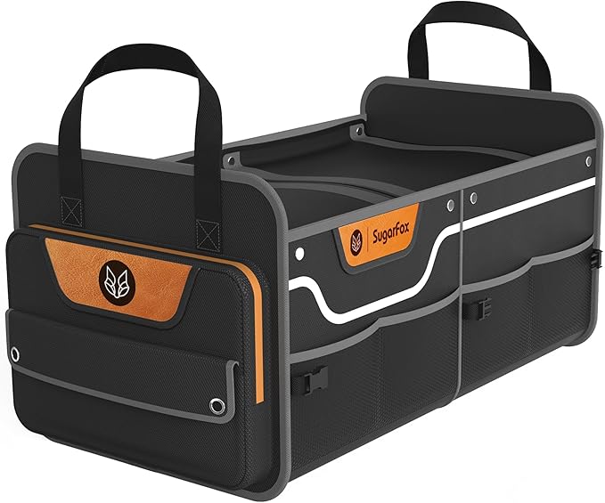 SugarFox Car Trunk Organizer for SUV, 70L Heavy Duty Waterproof Trunk Organizer, Foldable Vehicle Organizer with Anti-Slip Base, 24”x13.8”x11.8”, BLACK-M003