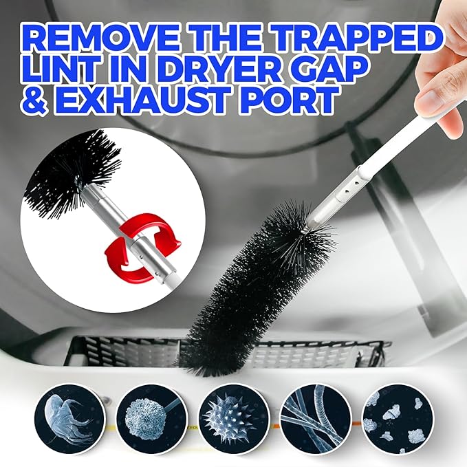 Holikme 30 Feet Dryer Vent Cleaner Kit,Flexible Lint Brush with Drill Attachment, Extends Up to 30 Feet for Easy Cleaning, Synthetic Brush Head, Use with or Without a Power Drill, White