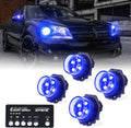 Xprite Blue LED Hideaway Strobe Police Lights Kit, 20 Flashing Patterns w/Control Panel for Headlights Taillights Hazard Warning Mounting, for Emergency Vehicles Volunteer Cars Trucks SUV 4PCS