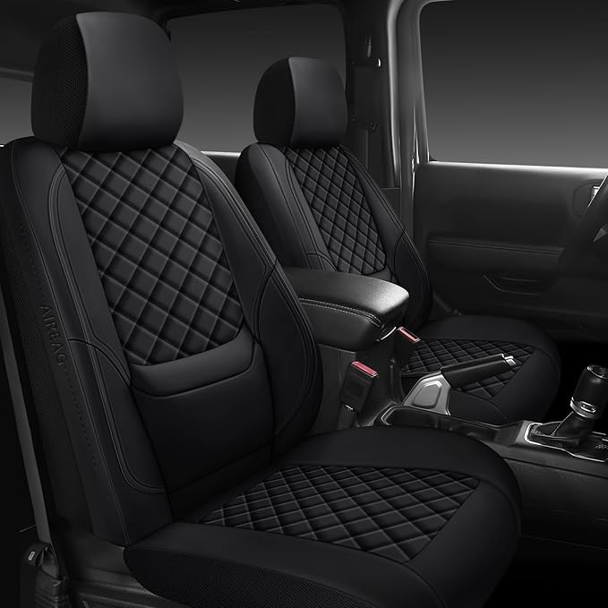 Wrangler Seat Covers 2007-2026 Full Set, Waterproof Leather Interior Sets with Lumbar Support Custom Fit for Jeep Wrangler JK JL 4 Door Unlimited Sahara/Sport/Rubicon X 392 Willys, Black