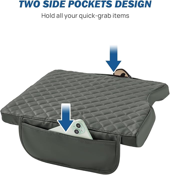 JOYTUTUS Center Console Cover Compatible with 2015-2026 Ford F150, 2017-2026 F250 F350 F450 with 40/20/40 Jump Seat, Leather Armrest Cover Center Console Cushion w/Side Pockets, Gray (Jump Seat Only)