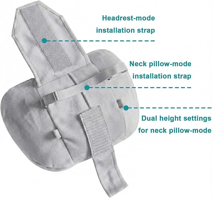 2PCS Car Pillow for Car Neck Pillow for Driving Seat Neck Support Soft Cushion Back Support Head-Rests for Vehicle Sleeping with Elastic Adjustment Strap (Grey, Head)