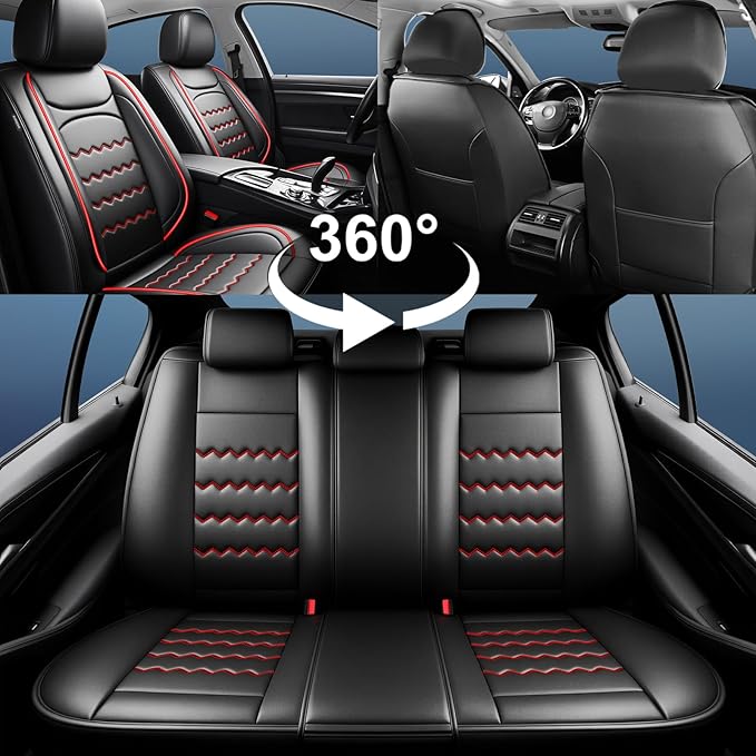 CX-7 Car Seat Covers Fit for Mazda CX-7 2007-2012, Full Coverage Premium Leather Waterproof Breathable Seat Covers, Automotive Seat Protectors, Airbag Compatible(Full Set Seats, Black & Red)