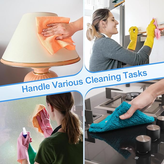 HARFINGTON 4 Pack Microfiber Cleaning Cloth, 28" x 12" Multi-Functional Cleaning Towels Reusable Absorbent Rags for Car Wash Kitchen Household Window Clean, Rose Red