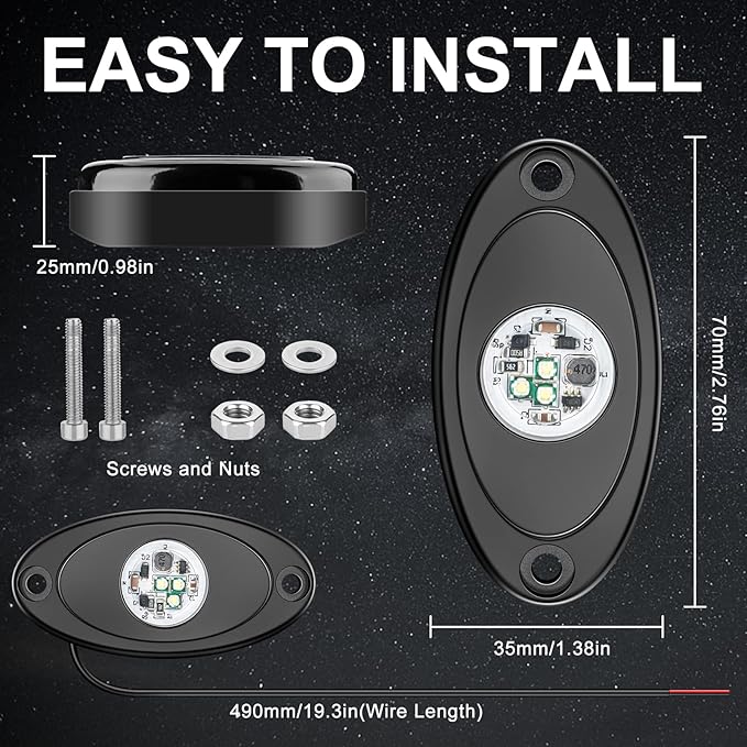 YONEDA 4 Pods White Rock Lights 6000K Ultra Bright LED Underglow Lights IP68 Waterproof for Trucks SUV UTV ATV RZR Car Boats Pickup Motorcycle
