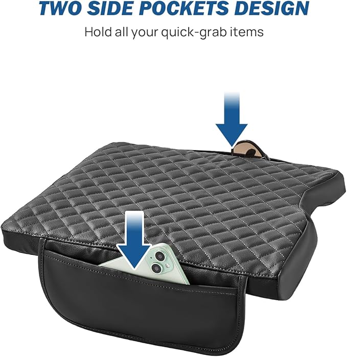 JOYTUTUS Center Console Cover Compatible with 2015-2026 Ford F150, 2017-2026 F250 F350 F450 with 40/20/40 Jump Seat, Leather Armrest Cover Center Console Cushion with Side Pockets (Jump Seat Only)