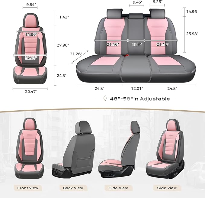 Coverado Car Seat Covers Front, Seat Covers for Cars, Waterproof 2-Pack Car Seat Cushions, Leather Carseat Seat Protectors, Universal Seat Covers Fit for Most Sedans SUV Pick-up Trucks(Gray&Pink)