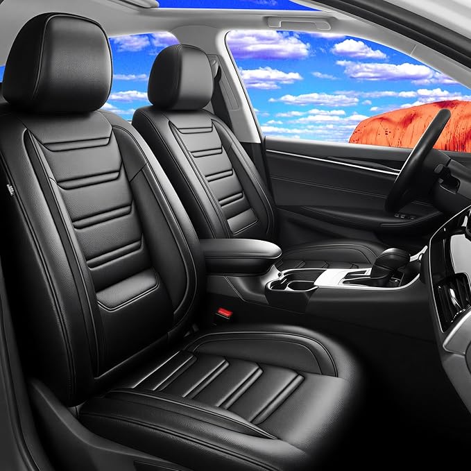 Fit Mazda 6 Car Seat Covers for Select Mazda 6 2007-2021, Premium Full Coverage Leather, Airbag Compatible, Luxury Waterproof All Weather Breathable Seat Cushion Protector, Full Set, Black