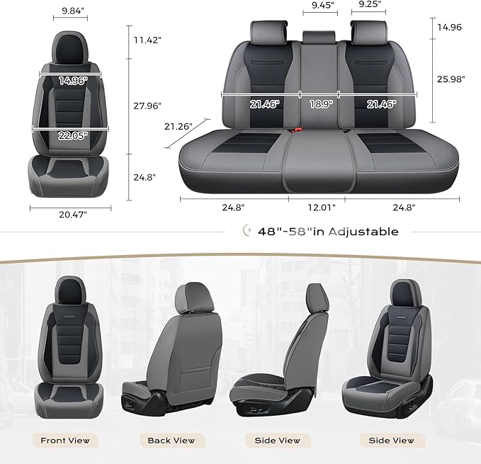 Coverado Car Seat Covers Front, Seat Covers for Cars, Waterproof 2-Pack Car Seat Cushions, Leather Carseat Seat Protectors, Universal Seat Covers Fit for Most Sedans SUV Pick-up Trucks(Gray&Black)