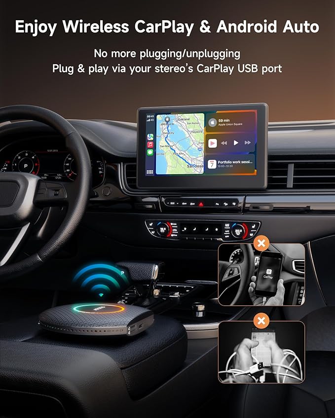 CB6 Car Video Box, 2025 Plug & Play AI Box CarPlay, Wireless CarPlay Adapter/Android Auto with Advanced AI, GPS, Compatible Massive APP, Android 13, 2 BT, 4G LTE, 4G+64G, for OEM Wired CarPlay
