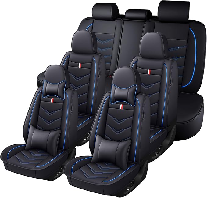 Car Seat Cover 7 Seats for Hyundai Palisade 2020-2025, Durable Wear Resistant Waterproof Sport Seat Cover, Breathable No Odor Premium Leather Vehicle Seat Covers.(Luxury,Black Blue)