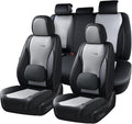 Coverado Car Seat Covers Full Set, Black Gray Seat Covers for Cars, Waterproof Nappa Leather Automotive Seat Covers with Lumbar Head Pillow, Car Seat Protectors, Universal Fit for Most Cars SUV