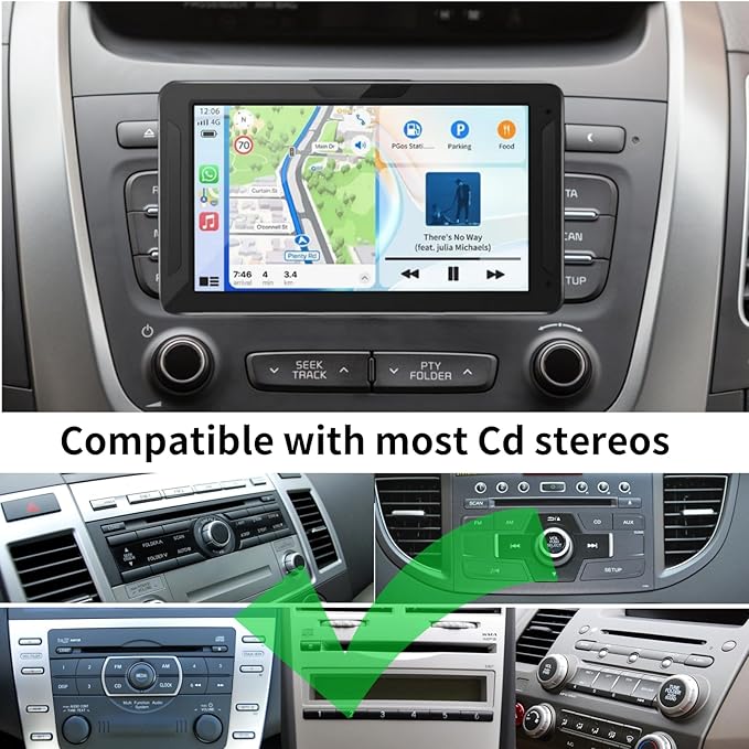 Extended Arm CD Slot Mount for CarPlay Screen Adjustable 360° Rotating Universal Head Compatible with in-Car Monitors CD Slot CarPlay Mount for 7" 9" 10.26" Portable Car Stereo Cd Bracket