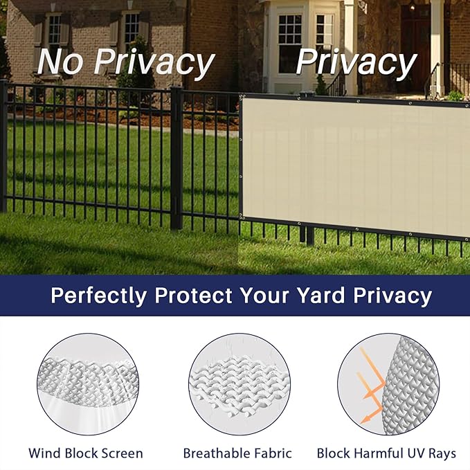 Windscreen4less Privacy Fence Screen Heavy Duty Windscreen Fencing Mesh Fabric Shade Net Cover with Brass Grommtes for Outdoor Wall Garden Yard Pool Deck, 8'x57' Beige